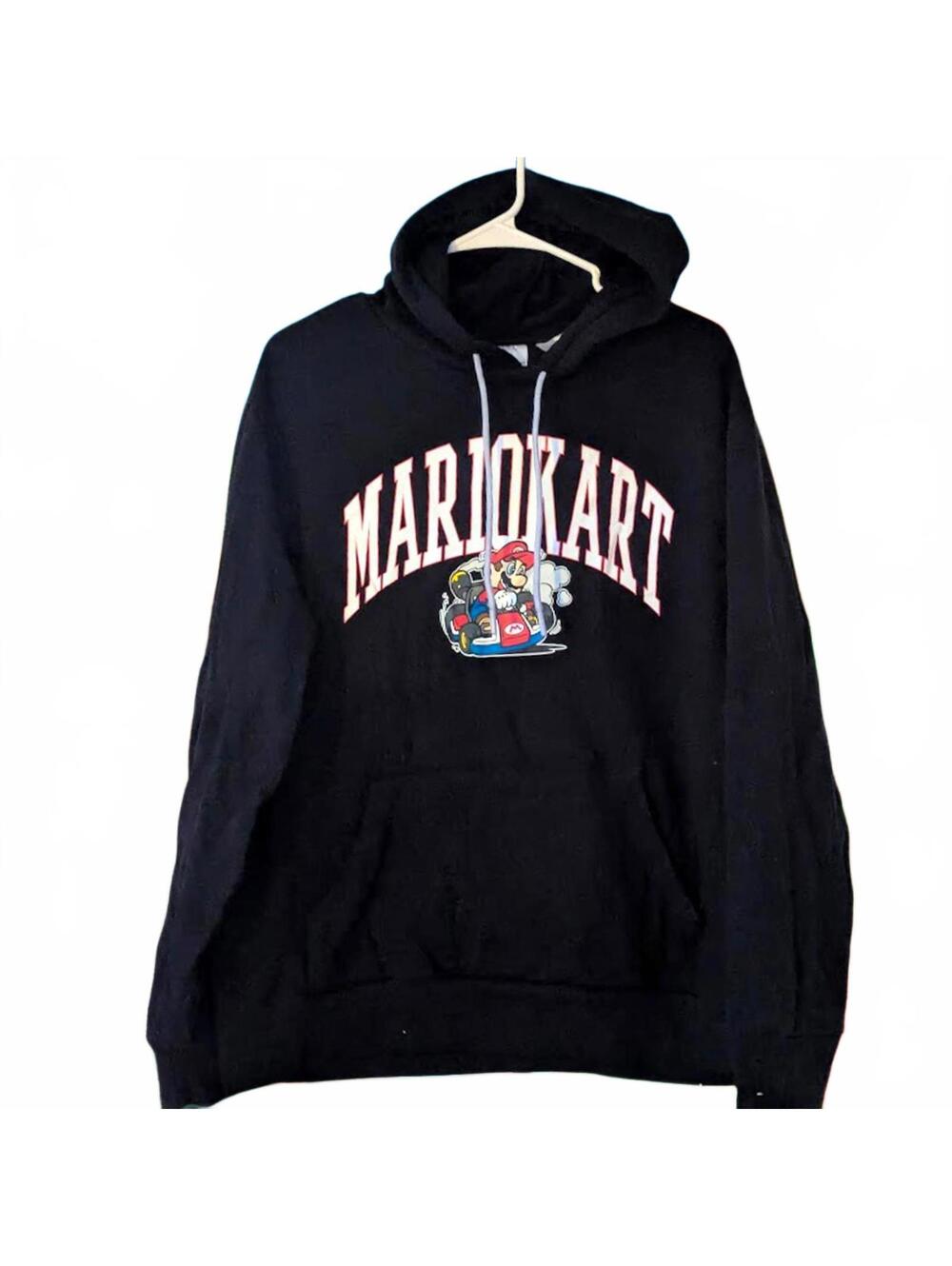 Mario Kart Hoodie Mens L Black Nintendo Racing Pullover Sweatshirt Gamer 24.5x27